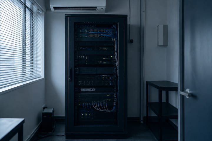 小規模なサーバルームに設置されたラック(イメージ写真)